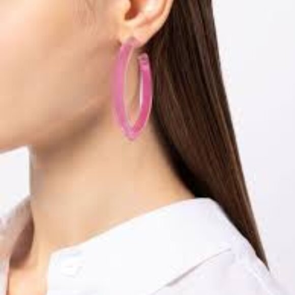 Alison Lou "Loucite" Groovy Jelly Hoop Earrings - Pink Carnation (NWT) - Picture 4 of 5